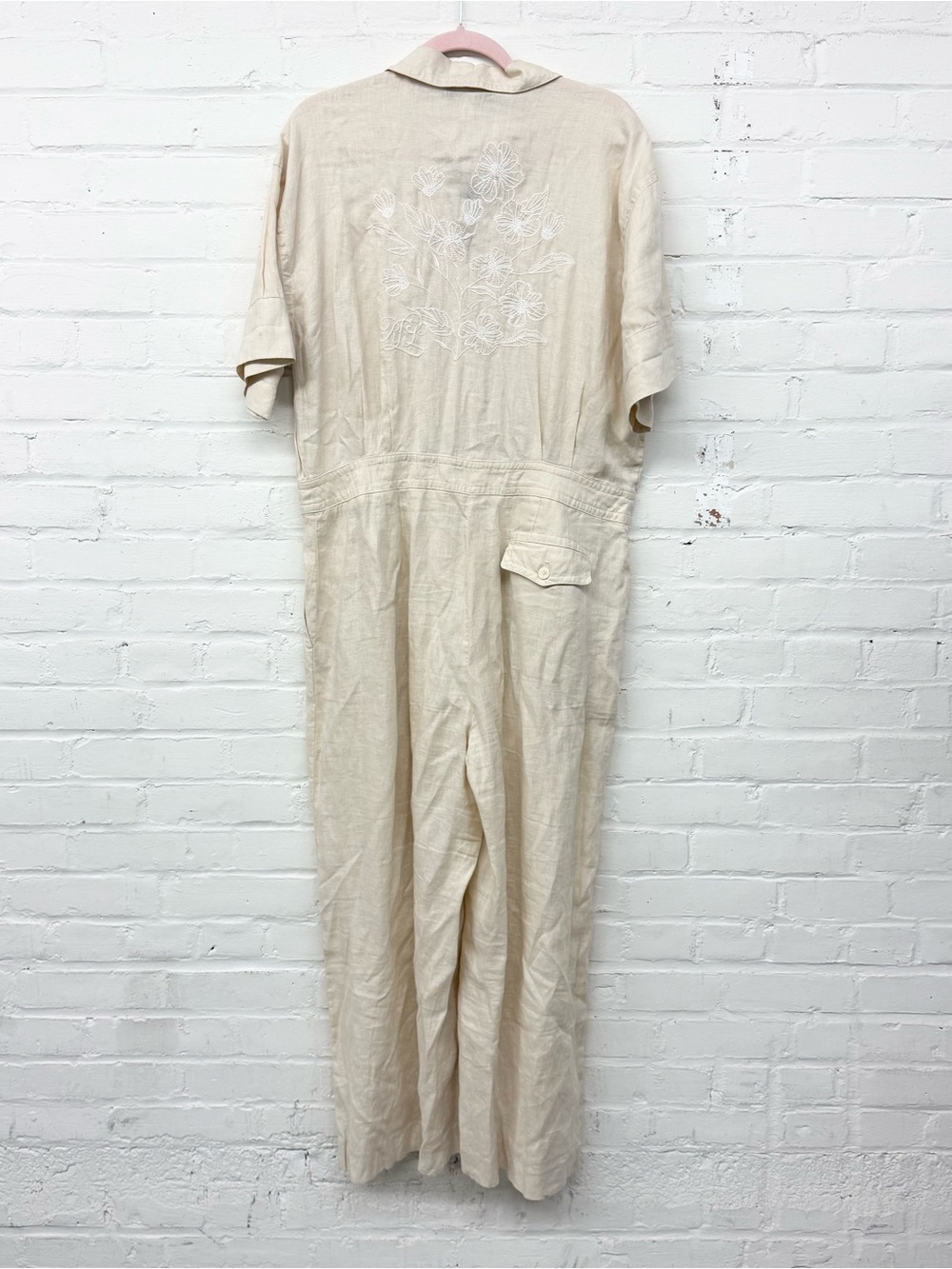 NWT Lauren Ralph Lauren Tan Embroidered Linen Short-Sleeve Jumpsuit Size 16 - Picture 10 of 10